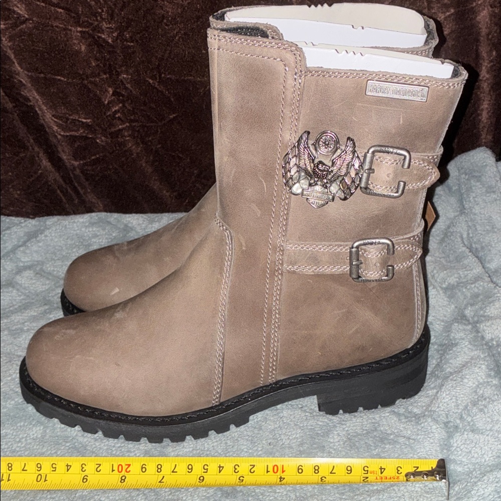 Harley Davidson Women's Brown Moto Boots with Emblem